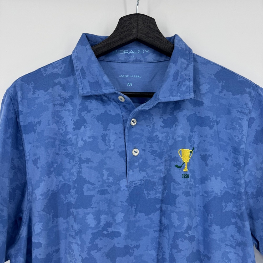B Draddy Mens Blue Camo Golf Performance Stretch Polo Shirt Size‎ Medium